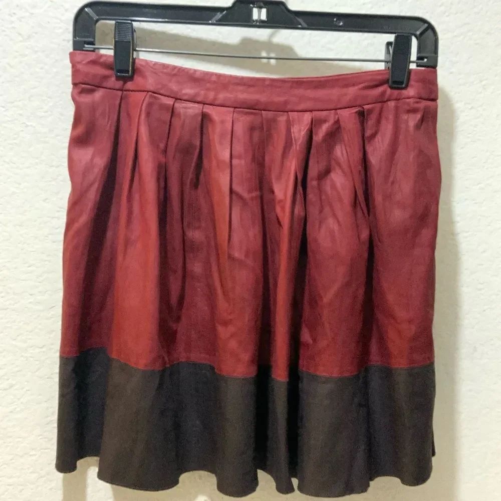 Joie 100% Leather Skirt red brown